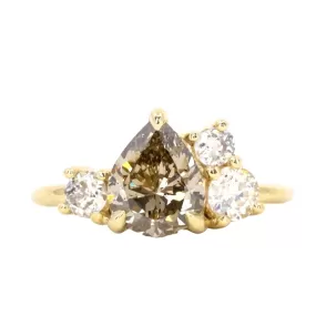 1.47ct Pear Champagne Diamond Low Profile Antique Diamond Cluster Ring in 18K Yellow Gold