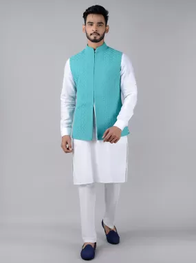 Aqua Marine Green Bandhgala Jacket | TULA