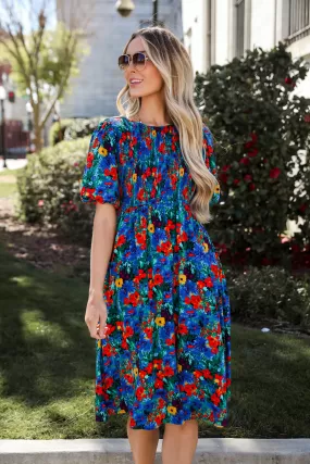 Beautiful Presence Blue Floral Midi Dress