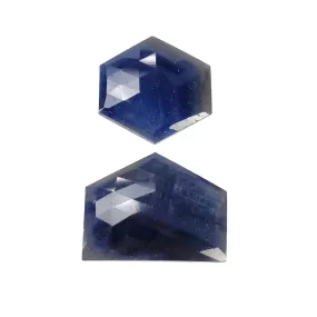 BLUE SAPPHIRE Gemstone Rose Cut : 39.40cts Natural Untreated Unheated Sapphire Hexagon Uneven Shape 20mm - 25*19mm 2pcs (With Video)