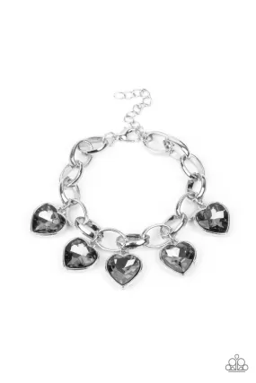 Candy Heart Charmer Silver Rhinestone Heart Charm Bracelet - Paparazzi Accessories