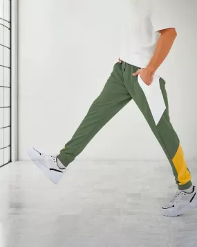 Color Block Men's Green Track Pant