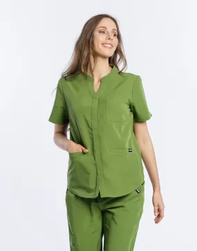 Full Button Scrub Top - Fern Green