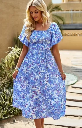 Isla Floral Midi Dress - Blue