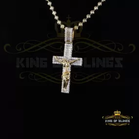 King Of Bling's Yellow Silver 2.25ct VVS D Clr. Moissanite Baguette Jesus Cross Pendant Women's