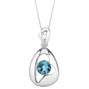 London Blue Topaz Pendant Sterling Silver Round Shape 1 Carat