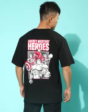 Marvel Heros Black Oversized Back Graphic Printed Tshirt