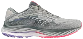 Mizuno Wave Rider 27 (D Width) - Pearl Blue/White/High-Vis Pink (Womens)