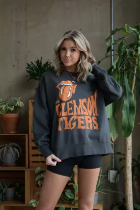 Rolling Stones Clemson Tigers Dazed Black Oversized Crew Sweatshirt