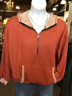 Rust French Terry Half Zip Hoodie Sweatshirt