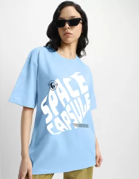 SPACE CAPSULE Blue Oversized Front Graphic Tshirt