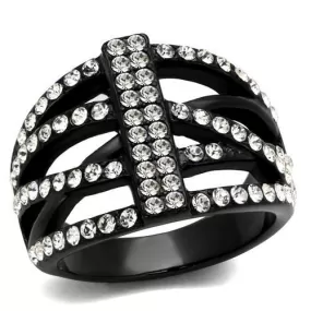 TK2354 IP Black(Ion Plating) Stainless Steel Ring with Top Grade Crystal in Clear