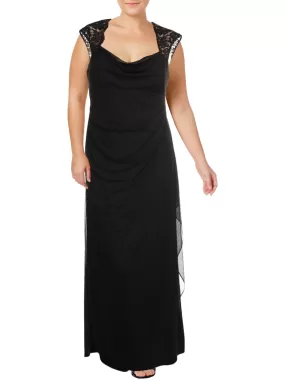 Womens Chiffon Lace Trim Evening Dress